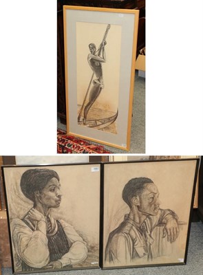 Lot 1067 - *HML (20th century) Head and shoulders portrait of a woman Signed and dated (19)67, charcoal,...