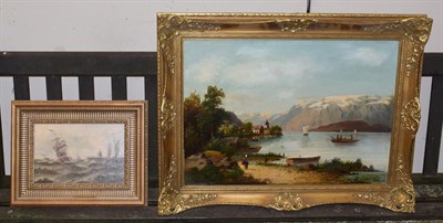 Lot 1068 - Continental School (19th century), Figures boating on a lake, signed M Sanderi? and dated 1820, oil