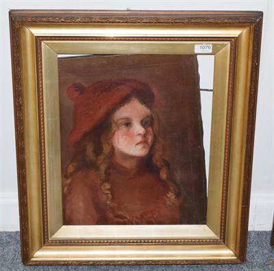 Lot 1076 - Scottish School (early 20th century), Portrait of a girl in a red beret, oil on canvas, 43cm by...
