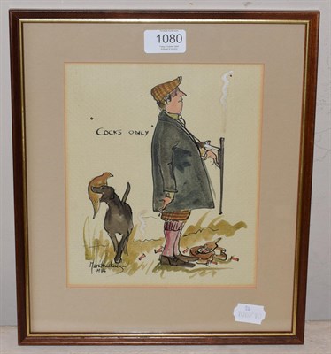 Lot 1080 - Mark Huskinson (b.1935) ''Cocks only'' signed, inscribed and dated 1988, watercolour heightened...