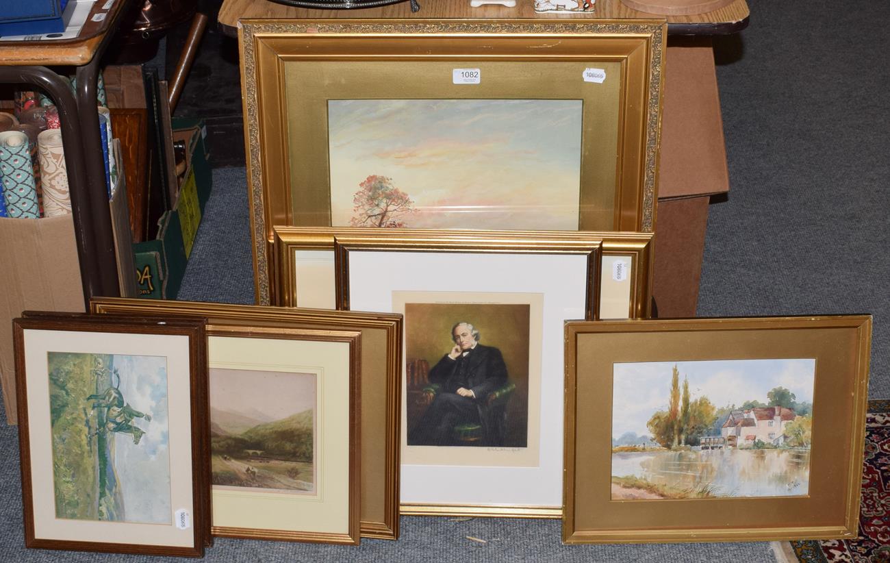 Lot 1082 - A small group of early 20th century watercolours and prints, to include after Munnings etc (10)