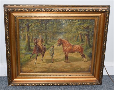 Lot 1098 - ** Pulford, The Local Squire stopping to talk to a tenant leading his Suffolk Punch, signed, oil on