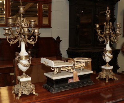 Lot 1106 - A pair of 19th century gilt metal and marble seven-light candelabra