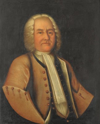 Lot 878 - English School (18th century) Portrait of a gentleman, wearing period costume with a cream...