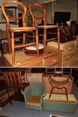 Lot 1159 - Two balloon-back cane seated chairs; a brass mounted coal box; a small hanging corner cupboard;...