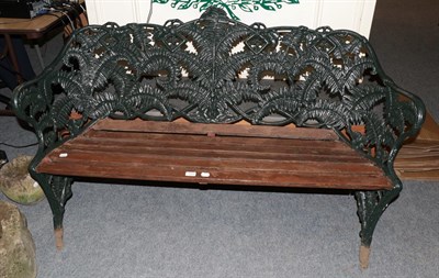 Lot 1163 - A 19th century painted cast iron garden bench, probably Coalbrookdale, 152cm wide, 92cm high