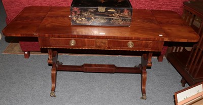 Lot 1170 - An inlaid mahogany drop-leaf sofa table, 100cm wide (closed) by 59cm deep by 73cm high