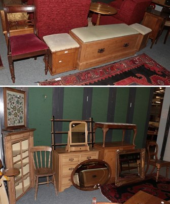 Lot 1176 - A group of furniture comprising an oak bedside cupboard; a 19th century chair; a needlework...