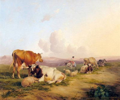 Lot 886 - Thomas Sidney Cooper RA (1803-1902) Landscape with cattle and sheep  Signed and dated 1837, oil...