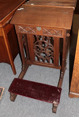 Lot 1206 - A Victorian Gothic Revival small oak lectern, in the manner of Pugin, the hinged lid above...