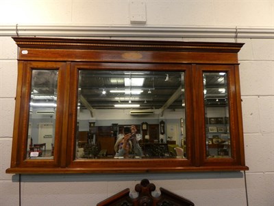Lot 1232 - An inlaid mahogany sectional over mantel mirror, 74cm by 131cm