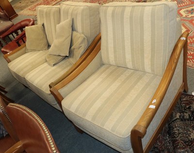 Lot 1244 - A modern ash framed two-seater sofa and matching armchair