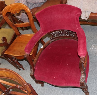 Lot 1246 - A Victorian mahogany slipper chair; together with two 19th century mahogany carvers; a...