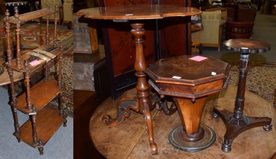 Lot 1285 - A 19th century walnut sewing box; a Victorian four-tier waterfall whatnot; a Regency wine...