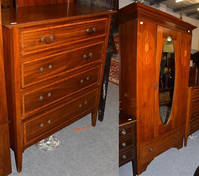 Lot 1309 - An Edwardian inlaid mahogany wardrobe and a four height chest of drawers of similar date (2)