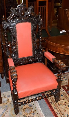 Lot 1328 - A Victorian carved oak part-upholstered hall chair