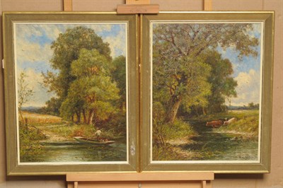 Lot 901 - Walter Wallor Caffyn (fl.1876-d.1898) River landscape with a figure in a punt; Cattle watering...