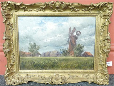 Lot 904 - English School (20th century) Study of windmill beneath a cloudy sky Oil on canvas, 25cm by 35.5cm