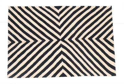 Lot 195 - Hand-woven Modernist flatweave, the ink black and cream field of graduating stepped chevrons, 187cm