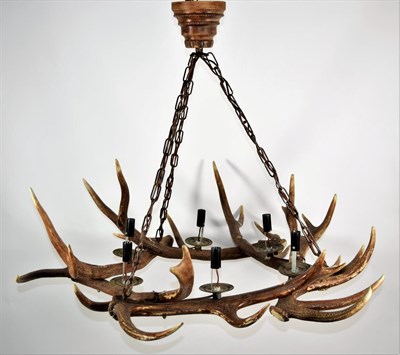 Lot 2017 - Antler Furniture: A Red Deer Antler Mounted Chandelier, circa late 20th century, constructed...
