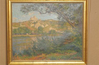 Lot 908 - Joseph Milner Kite (1862-1946) French river landscape with a fortified castle Signed, oil on...