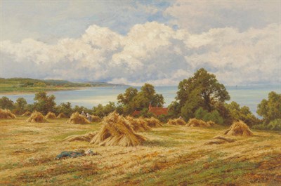 Lot 909 - Henry Hillingford Parker (1858-1930) "Harvest Time on the Sussex Coast" Signed, oil on canvas, 60cm