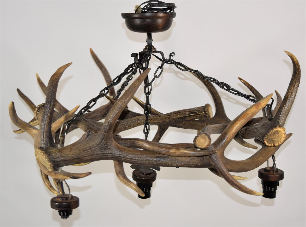 Lot 2040 - Antler Furniture: A Red Deer Antler Mounted Chandelier, circa late 20th century, constructed...