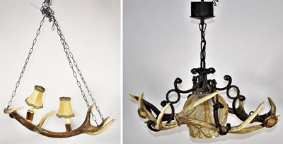 Lot 2041 - Antler Furniture: A Sika Deer Antler Mounted Chandelier, the metal frame supporting four Sika...