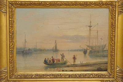 Lot 915 - Follower of Nicolas Pocock (19th century) Harbour scene with figures in a boat Oil on panel, 17.5cm