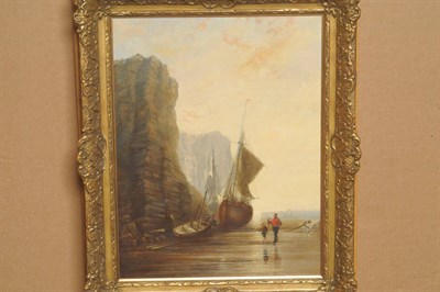 Lot 918 - Circle of Sir Augustus Wall Callcott (19th century) Beach scene with figures and fishing boats...