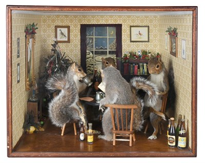 Lot 2139 - Taxidermy: An Anthropomorphic Diorama of Card Playing Gray Squirrels (Sciurus carolinensis),...