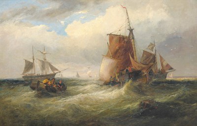 Lot 919 - Attributed to Samuel Calvert (ex.1882-1885) Fishing boats and other shipping in a swell Bears a...