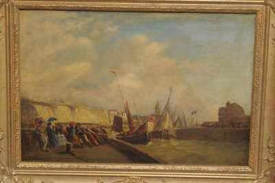 Lot 928 - Attributed to Sylvanus Readgate (19th century) "Pulling Fishing Boats out of Dieppe Harbour" Signed