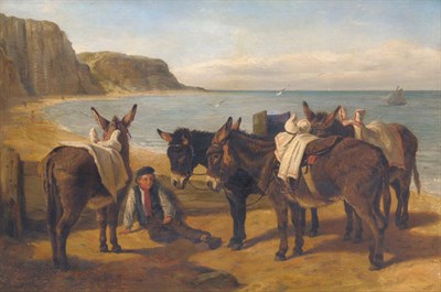 Lot 935 - William Elstob Marshall (fl.1859-1881) Boy with donkeys on a beach Signed and dated 1875, oil...