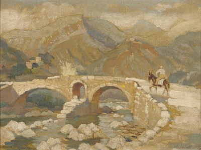 Lot 938 - Adolphe Valette (1861-1942) French "The Roman Bridge at Polensa" Signed and dated 1935,...