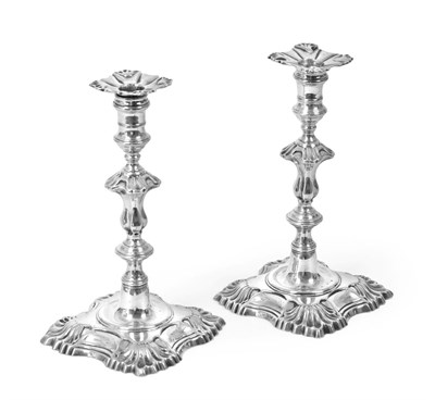Lot 2005 - A Pair of George II Silver Taper-Candlesticks, by Ebenezer Coker, London, 1764, each on shaped...