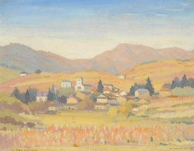 Lot 939 - Adolphe Valette (1861-1942) French Continental village with mountains in the distance Signed...