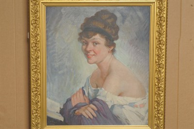 Lot 940 - Adolphe Valette (1861-1942) French Portrait of a girl, wearing a cream dress and purple shawl...