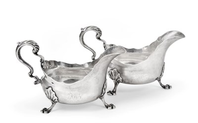 Lot 2019 - A Pair of George II Silver Sauceboats, by Isaac Cookson, Newcastle, 1754, each oval and on...