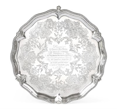 Lot 2063 - A Victorian Silver Salver, by Samuel Smily, London, 1866, Retailed by the Goldsmiths Alliance Ltd.