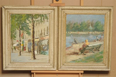 Lot 945 - Hayward Veal RAS (1913-1968) Australian "Kensington Round Pond"; "Brompton Road" Both signed...