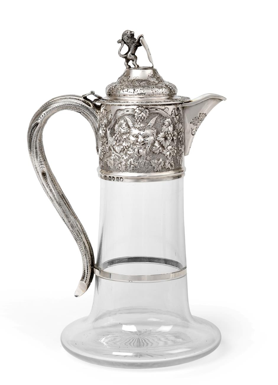 Lot 2096 - A Victorian Silver-Mounted Glass Claret-Jug, by Charles Boyton, London, 1871, the plain glass...