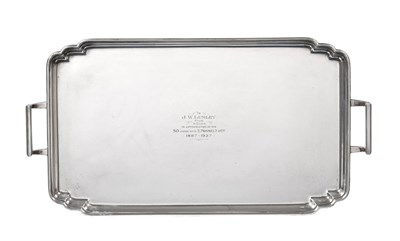 Lot 2101 - A George V Silver Tray, by Fattorini and Sons Ltd., Sheffield, 1935, shaped oblong and with two...