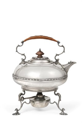 Lot 2108 - A George V Silver Kettle, Stand and Lamp, by Elkington, Birmingham, 1919, compressed globular...