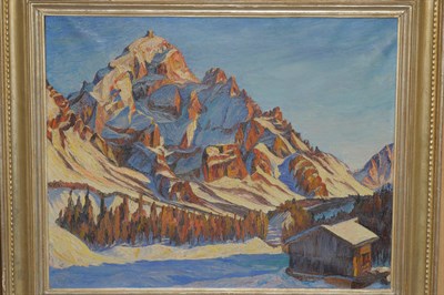 Lot 949 - Ettore Cosomati (1873-1960) Italian Alpine landscape in winter Signed with the artist's...