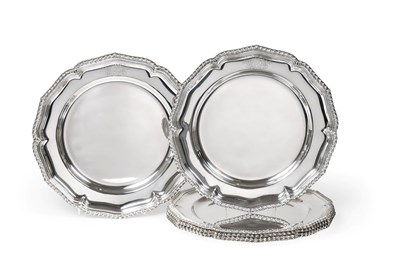 Lot 2127 - A Set of Six Silver Dinner-Plates, Apparently Unmarked, in the George III style, each shaped...