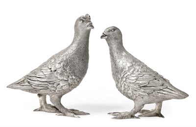 Lot 2134 - A Pair of Elizabeth II Silver Models of Grouse, by C. J. Vander, Sheffield, 2003, realistically...