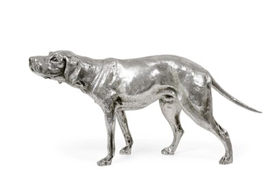 Lot 2137 - A Large German Silver Model of a Dog, Maker's Mark Lacking, 20th Century, realistically...