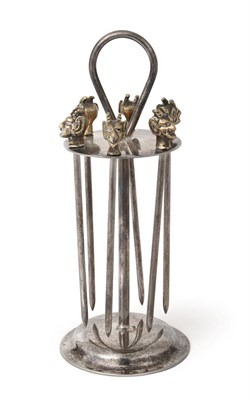 Lot 2142 - A Set of Six Silver Plate Cocktail-Sticks and Stand, Retailed by Dunhill, 20th Century, each...