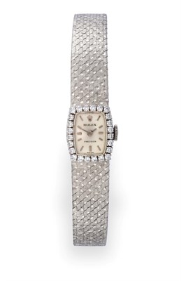 Lot 2157 - A Lady's 18 Carat White Gold Diamond Set Wristwatch, signed Rolex, Precision, ref: 3110, 1979,...